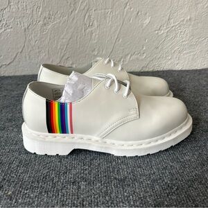Dr. Martens White Flats with Rainbow Detail